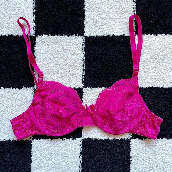 Vintage Victoria’s Secret Pink Satin Bra 32B - Picture 1 of 3